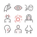 Measles. Symptoms, Treatment. Line icons set. Vector signs.