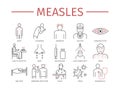 Measles. Symptoms, Treatment. Line icons set. Vector signs