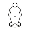 Measure body of person on scales, control weigh obese line icon. Fat figure and big size man. Vector illustration Royalty Free Stock Photo