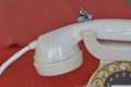 Measure H0 diorama: isdn high speed telephone shown as scooter on phone handset Royalty Free Stock Photo