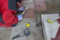 Measure and marking pavings stones 2 Royalty Free Stock Photo