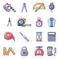 Measure precision icons set, cartoon style