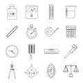 Measure precision icons set, outline style