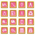 Measure precision icons set pink square vector Royalty Free Stock Photo