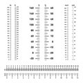 Measure scale, markup for rulers. Length, mass, speed and temperature. Comparison of measure scale