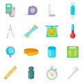 Measure tools icons set, cartoon style