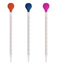 Measured pipettes for chemical and biochemical research. Glass vessel used for accurate measurement, dosing of liquid