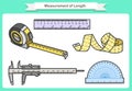 Measurement of Length. Objects such as Ruler, tape measure, calipers Royalty Free Stock Photo