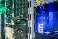 Measurement of the optical signal level by the reflectometer in the server room of the data center. Racks with servers and routers