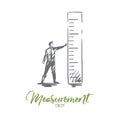 Measurement, tool, equipment, size, person concept. Hand drawn isolated vector.