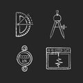 Measurement tools chalk white icons set on black background Royalty Free Stock Photo