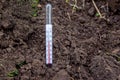 Measurement using a soil temperature thermometer in the spring to determine the readiness of the soil to plant crops_