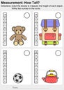 Measurement worksheet - Color the blocks to measure the height of each animal. White the number in the circle.