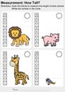 Measurement worksheet - Color the blocks to measure the height of each animal. White the number in the circle.