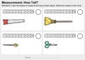 Measurement worksheet - Color the blocks to measure the long of each object. White the number in the circle.