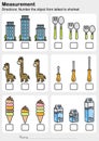 Measurement worksheet - Number the object from tallest to shortest