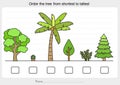 Measurement worksheet - Order the tree from shortest to tallest. Royalty Free Stock Photo