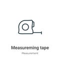 Measureming tape outline vector icon. Thin line black measureming tape icon, flat vector simple element illustration from editable Royalty Free Stock Photo