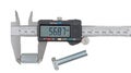 Measuring big steel nut with vernier calipers Royalty Free Stock Photo