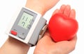 Measuring blood pressure and red heart in hand