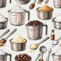 Measuring Cups and Spoons with Ingredients Royalty Free Stock Photo