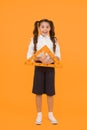 Measuring equipment. Kid cute school student study mathematics. Triangle right angle. Knowledge day. Schoolgirl school Royalty Free Stock Photo