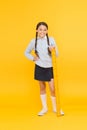 Measuring equipment. Kid cute student study math. Knowledge day. Excellent pupil. Secondary school. Schoolgirl tidy Royalty Free Stock Photo