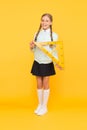 Measuring equipment. Kid cute student study math. Knowledge day. Excellent pupil. Secondary school. Schoolgirl tidy Royalty Free Stock Photo