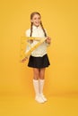 Measuring equipment. Kid cute student study math. Knowledge day. Excellent pupil. Secondary school. Schoolgirl tidy Royalty Free Stock Photo