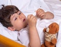 Measuring fever of sick child. Kids flu treatments. Royalty Free Stock Photo