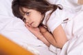 Measuring fever of sick child. Kids flu treatments. Royalty Free Stock Photo