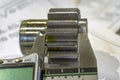 Measuring gears with a caliper in production, high-precision machining