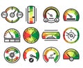 Measuring guage device vector icons. Measurement and measure, level indicator meter signs