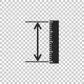 The measuring height and length icon isolated on transparent background. Ruler, straightedge, scale symbol. Geometrical Royalty Free Stock Photo