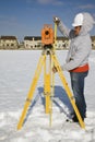 Measuring height of theodolite Royalty Free Stock Photo