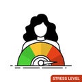 Measuring the level of stress. Icon with girl and indicator