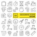 Measuring line icon set, measurement symbols collection, vector sketches, logo illustrations, equipment signs linear