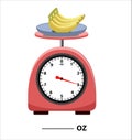 Measuring Scale OZ. Analog weight scale. banana isolated on white background.