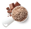 Measuring spoon of chocolate protein powder