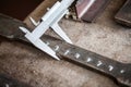 Measuring steel detail with Vernier Caliper Royalty Free Stock Photo