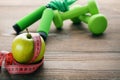 Measuring tape with apples, skipping rope