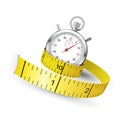 Measuring tape entwine stopwatch - diet and fitness concept Royalty Free Stock Photo