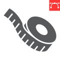 Measuring tape glyph icon, fitness and ruler, measurement tape sign vector graphics, editable stroke solid icon, eps 10.