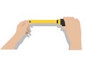 A tape measure in the hands of a man construction and repair company Flat vector illustration Royalty Free Stock Photo