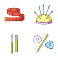 Measuring tape, needles, crayons and pencil.Sewing or tailoring tools set collection icons in cartoon style vector Royalty Free Stock Photo