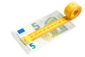 Measuring tape on new five euro banknote