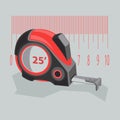 Measuring tape of red color on a gray background.