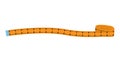 Measuring tape rolled and stretched out, orange tailor tape measure, sewing tool