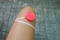 Measuring tape for woman thigh after working out for beauty and good shape