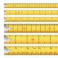 Measuring tapes. Measure inches tape measurement ruler, centimeter metric precision tool roulette length markings Royalty Free Stock Photo